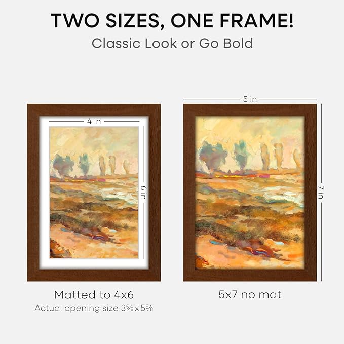 Homeforia 5x7 Brown Oak Picture Frame, High-End Wood, 4x6 Mat, Glass