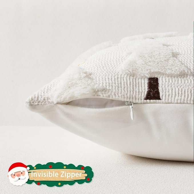 UGASA Star Christmas Decorative Pillow Covers 20x20 Inch Set of 2 Soft Plush Faux Fur Jacquard Throw Pillows Pillowcases for Couch Sofa Holiday Festivals Winter Home Decor, Cream