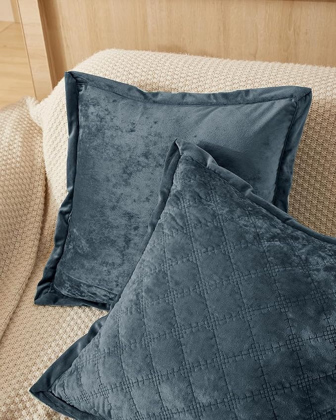Throw Pillow Cover 18x18 1 Piece Velvet Square Pillowcase Soft Skin-Friendly Cross Process Decorative Farmhouse Cushion Covers for Couch Sofa Bedroom Living Room,Gray Blue