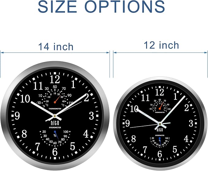 HITO 14 Inch Silent Wall Clock Battery Operated, Large Wall Clock for Living Room Decor, Office, Classroom, Bedroom