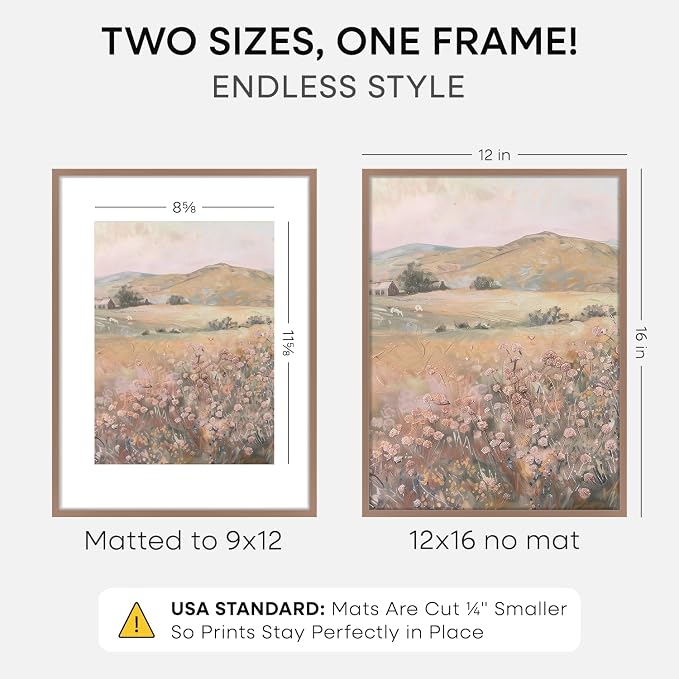 Homeforia 12x16 Mocha Picture Frame, High-End Metal, 9x12 Mat, Glass