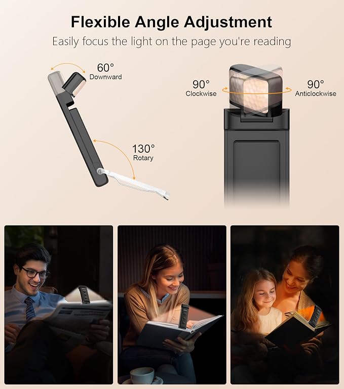 Gritin Book Light Rechargeable, Clip on LED Reading Light for Books in Bed