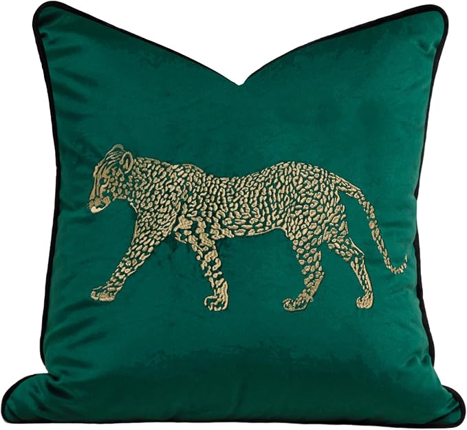 vctops Soft Velvet Embroidery Square Decorative Throw Pillow Covers Leopard Pattern Cushion Case for Sofa Bedroom Couch (Green,18"x18")