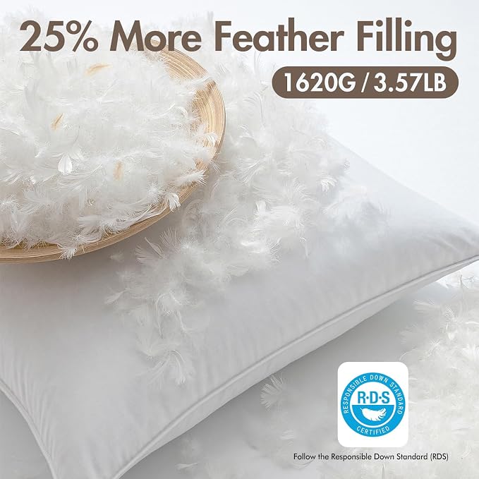 MIULEE 24x24 Euro Feather Down Pillow Inserts Set of 2 Fluffy for Chop Look | Throw Pillows for Bed Couch Sofa, Fluffy Plump and No Smell Feather Down Fills with Down-Proof Cotton Cover