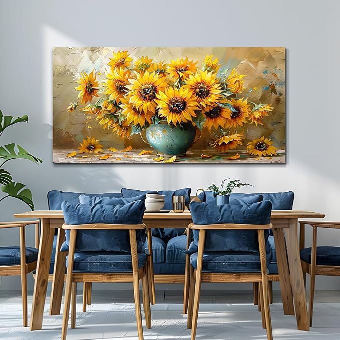 QIYILEXWART Large Wall Decor For Living Room Canvas Wall Art For Office Modern Wall Decorations For Bedroom Sunflower Landscape Painting Abstract Pictures Artwork Room Home Decor 24x48 In