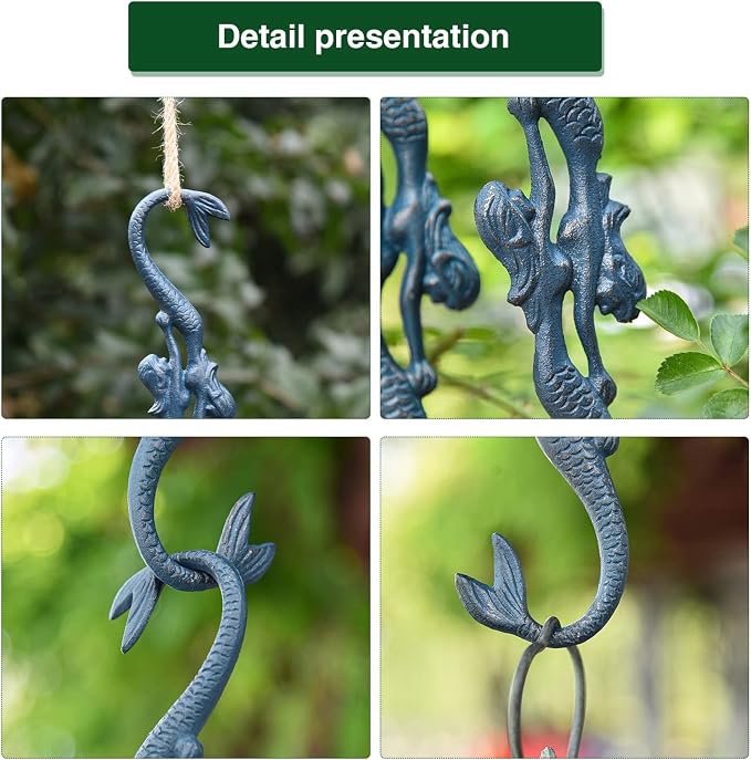 Sungmor Cast Iron Plant Hangers, 2PC Mermaid & 11 Inch Length, Large S Hooks for Hanging Plants, Ceiling Extender Hooks for Hanging Flower Basket, Planter, Macrame Plant Holder, Lantern, Windchime