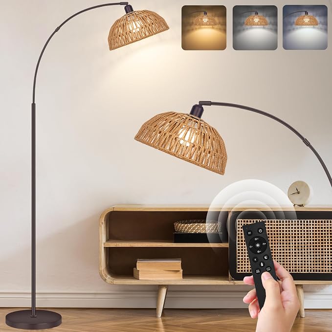 Brilvibera Boho Floor Lamp with Remote Arc Tall Lamp