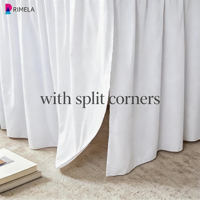 Dorm Room Bed Skirt Twin XL 30" Drop, College Split Corner Bedskirt, White | Solid ruffled, Wrap-around/elastic, Wrinkle & Fade resistant, with Adhesive Strips, Gift Packed, Machine Wash/Tumble Dry/Iron
