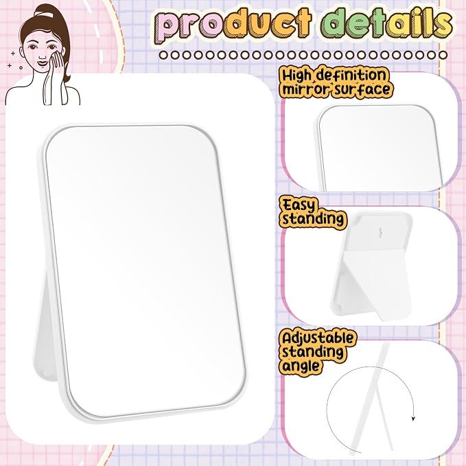 DoubleFill 6 Pcs Spa Party Mirror Spa Party Supplies for Women, White | Foldable Stand, Portable Makeup Table Mirror, Sleepover Accessory Slumber Birthday Party Favors, Women Adults Princess Gift
