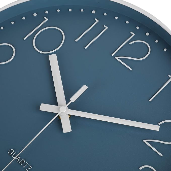 jomparis 12 Inch Silent Non-Ticking Battery Operated Quality Quartz Round Wall Clock Modern Decor Clock for Home Office Bedroom Bathroom(Cerulean/Blue Color)