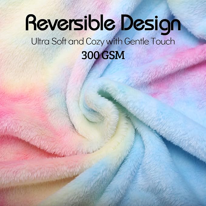 Ailemei Direct Rainbow Throw Blanket, Pastel Tie Dye Design, Rainbow | Soft Cute Funny Decorative Flannel Throw Blankets, Fuzzy Fleece Bed Blankets for Teen Girl Adults Kid's Gift