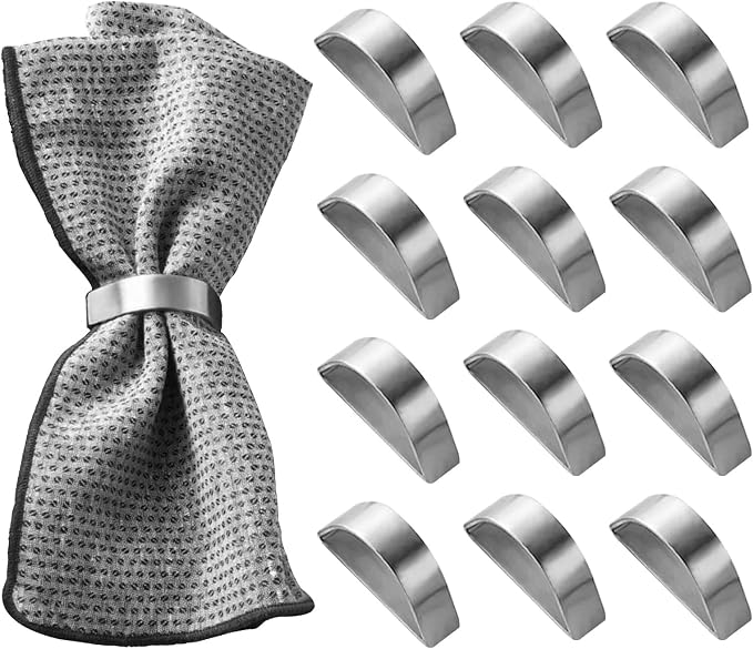 Wonlex Napkin Rings Set of 8, Metallic Silver Napkin Ring Holder Glossy Serviette Buckles for Wedding,Banquet, Dinner,Party,Table Settings (Matte Silver Semicircle)