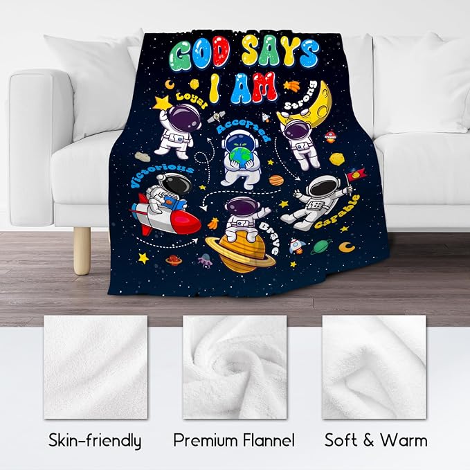 Planet Blanket, Kids Throw Blanket for Boys, Planet Gifts for Toddler Child, God Says I Am Blanket for Kids, Inspirational Gifts for Son, Soft Plush Toddler Throw Blankets for Sofa Bed, 50"x60"