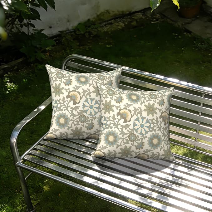 Outdoor Throw Pillow Covers 18x18 Inch, Decorative Pillow Covers for Patio Furniture, Floral Symphony Modern Cushion Cases for Garden Couch Home Sofa, Pack of 2