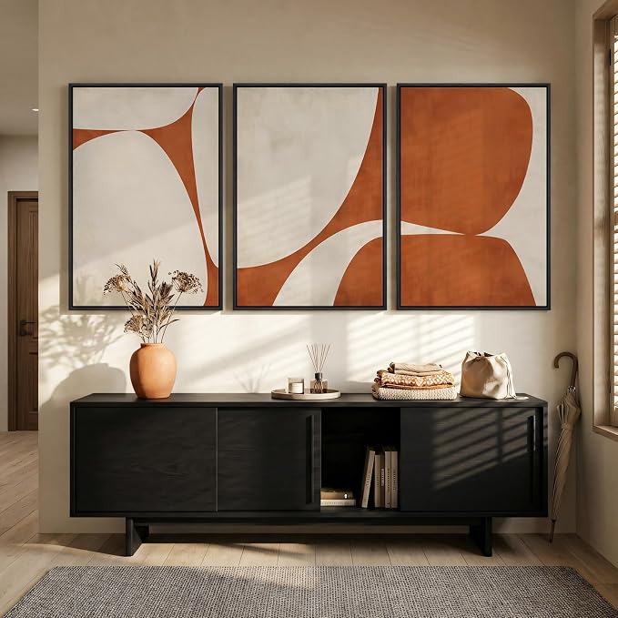 Large Framed Beige Orange Abstract Wall Art for Living Room, 3 Piece 24x36 | Neutral pictures, Canvas prints, Wood frame, Modern artwork, Minimalist paintings, Wall decor for dining room bedroom hallway