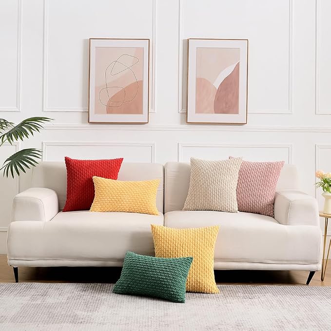 Fancy Homi 2 Packs Dusty Pink Decorative Throw Pillow Covers 12x12 Inch for Couch Bed Sofa, Modern Farmhouse Boho Home Decor, Soft Cute Plush Corduroy Cushion Case 30x30 CM