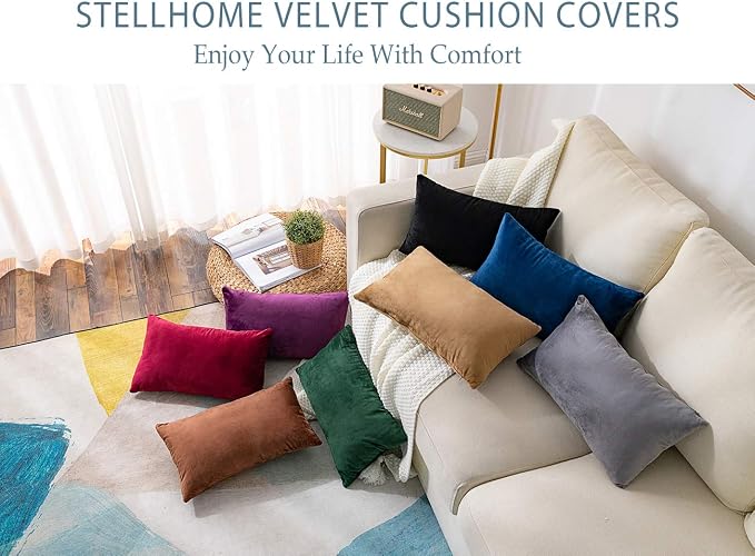 Stellhome Pack of 2 Throw Pillow Covers Rectangle Super Soft Solid Velvet Pillowcase for Bed Couch Sofa Bench, 12 x 20 inch (30 x 50 cm), Olive