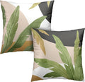 2 Pack Green Palm Leaf Spring Summer Pillow Covers 16x16 Inch Banana Leaves Decorative Throw Pillow Covers Brown and White Black Pillowcase Cotton Blend Farmhouse Decor for Chair Bed Car