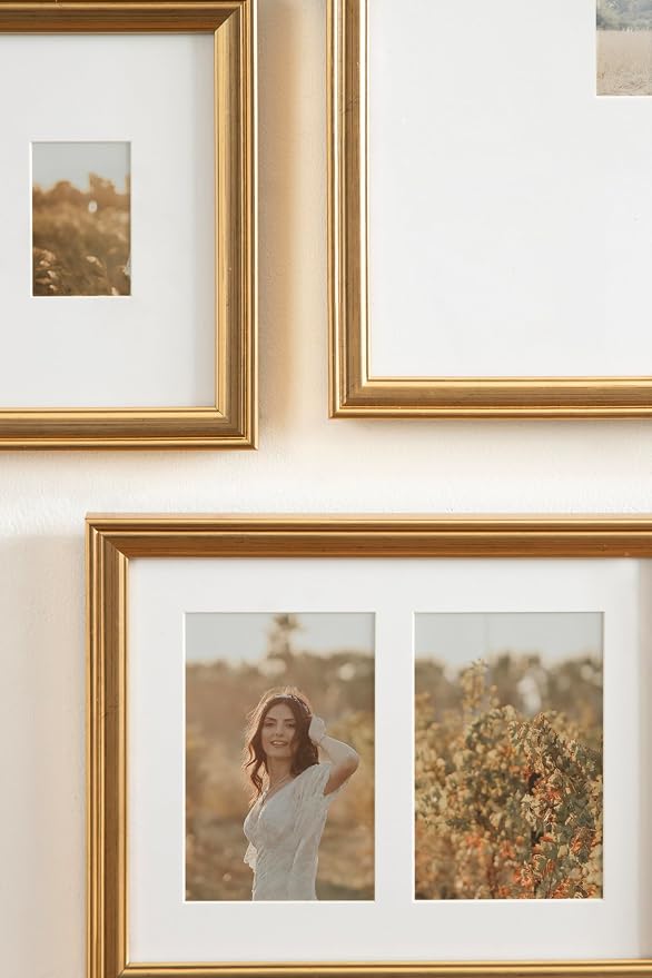 Kate and Laurel Adlynn Traditional Picture Frame Set, Set of 5, Varying Sizes, Vintage Gold, Classic Wall Frame Set Collection with Hanging Template for Gallery Wall Picture Frame Display
