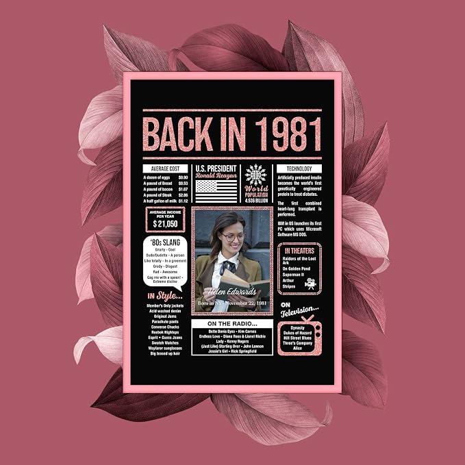 Happy 44th Birthday Decorations For Women - Personalized 44 Year Old Gifts for Her, 44 Birthday Decorations Rose Gold, 44 Yr Old Bday Decor, Party Supplies, Back In Poster, Female Birthday Presents