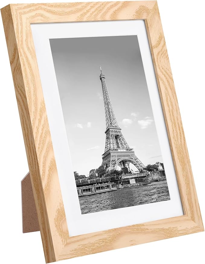 upsimples 5x7 Picture Frame Set of 10, Display Pictures 4x6 with Mat or 5x7 Without, Multi Photo Frames Collage for Wall or Tabletop Display, Natural