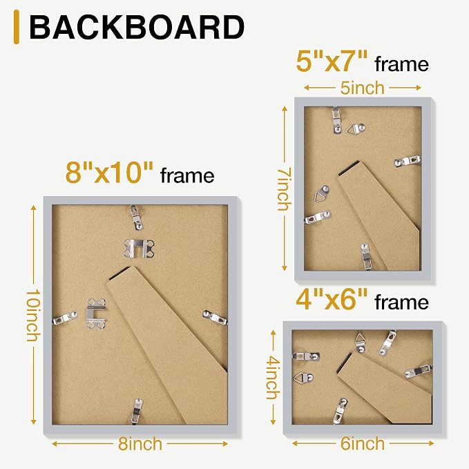 decorUhome 10 Pack Assorted Picture Frame Set for Wall & Tabletop, P0710GR | Grey, Multi Size Picture Frame Includes Two 8x10 / Four 5x7 / Four 4x6 for Family Gallery Wall