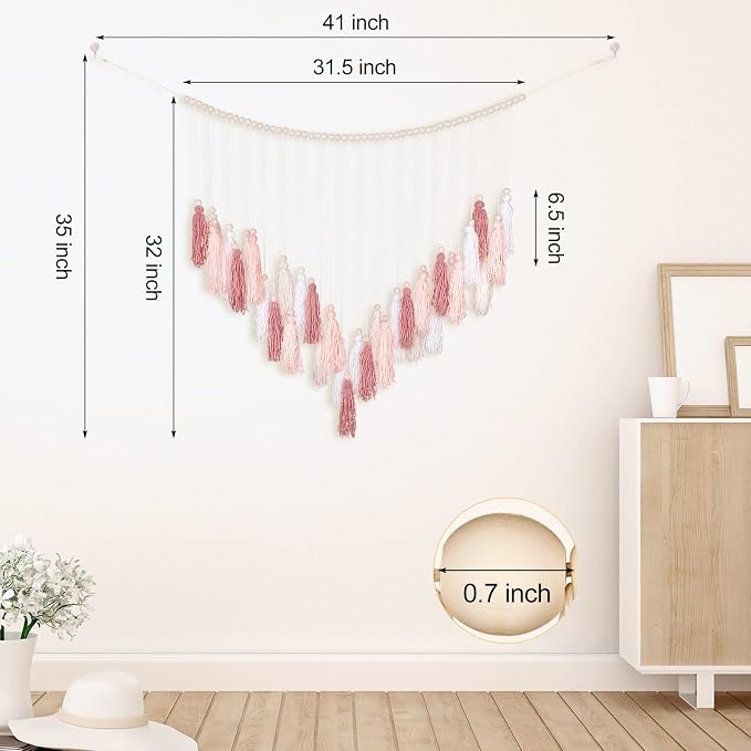 Luxbrand Large Macrame Wall Haning Boho Home Decor, Blush Pink Tassel Wall Decor Bohemian, Bedroom Living Room Girls Room Nursery Dorm Room Decoration Christmas Gift