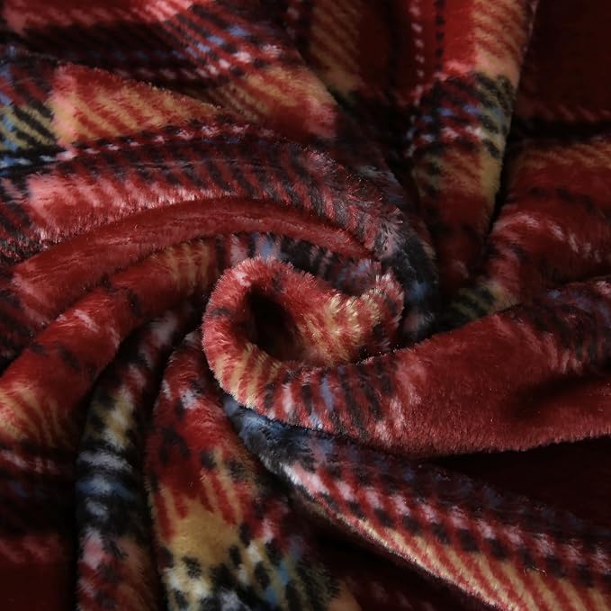 MERRYLIFE Dark Red Plaid Throw Blanket for Couch Bed Sofa Twin Size 60" 90" | Grid Pattern, Ultra-Plush Soft, Decorative Colorful Travel Blanket, farmhouse, Home Gift Use, Machine Wash