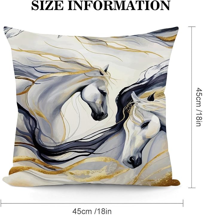 Abstract Horse Throw Pillows Cover 18"x18" Set of 2, Black Gold Pillow Cases for Sofa Couch Chair,Horse Living Room Couch Decor,Horse Stuff for House Lovers