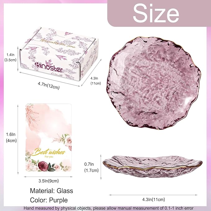 Gifts For Women Purple Jewelry Tray Glass Ring Holder Dish Key Bowl Trinket Dish Bathroom Vanity Organizer Aesthetic Bridesmaid Bride Wedding Engagement Retirement Teacher Gifts For Women Her Coworker