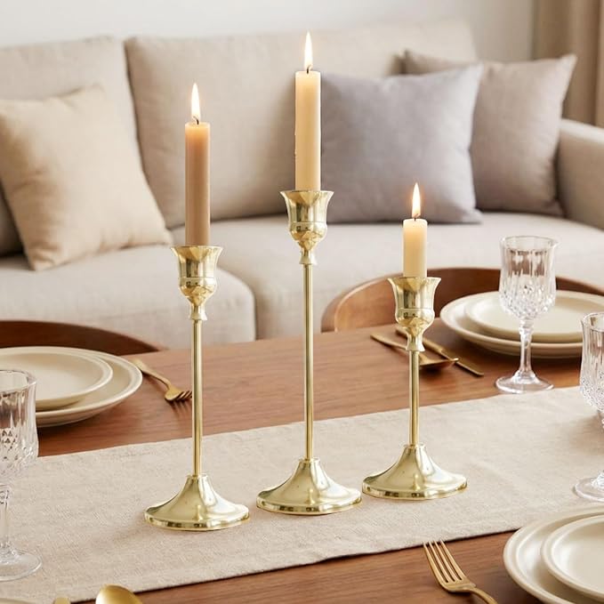 1 Sets Candle Holder Gold Candlestick Holders -Vintage Modern Metal Taper Candle Holders, Decorative Centerpiece for Table Mantel, Wedding Kitchen Home Decor, Wedding Gift,3Pcs
