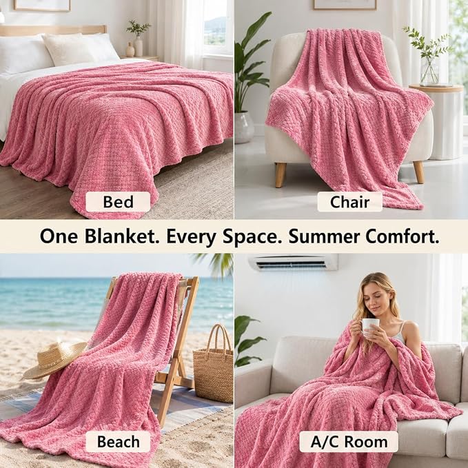 Hoomly Dusty Rose Throw Blanket 60x80 Cozy Fleece for Sofa and Bedroom | Velvety Flannel Feel, Single Layer 3D Jacquard, Couch Bed Office Car Travel, Romantic Decor, Low Shed, Machine Washable
