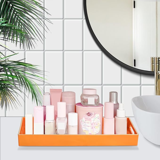MAONAME Orange Bathroom Tray, Rectangular Toilet Tank Trays with Handles