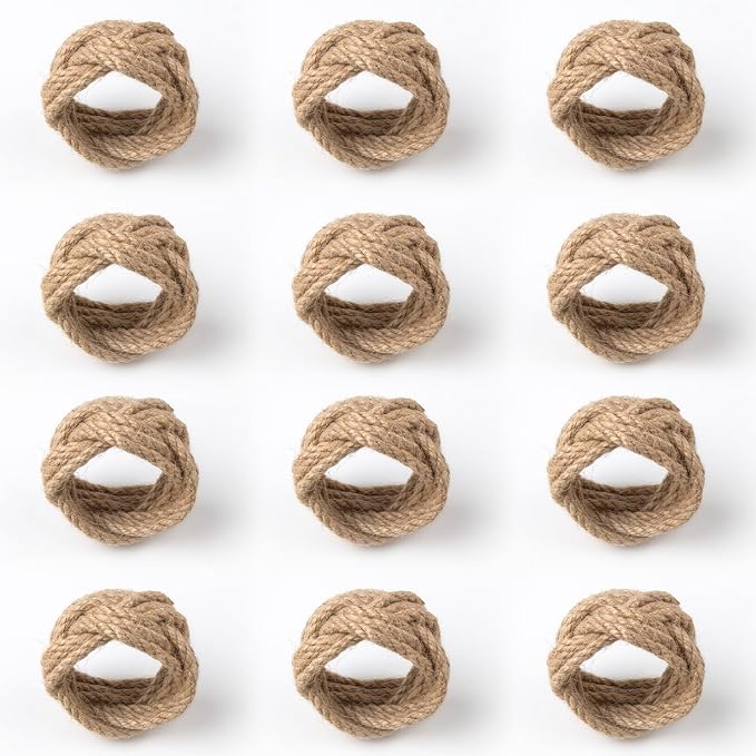 Napkin Rings Set of 12 Woven Natural Burlap Napkin Rings Rustic Napkin Ring Holder for Dining Table Decor Wedding Banquet Christmas Thanksgiving Easter Table Decorations