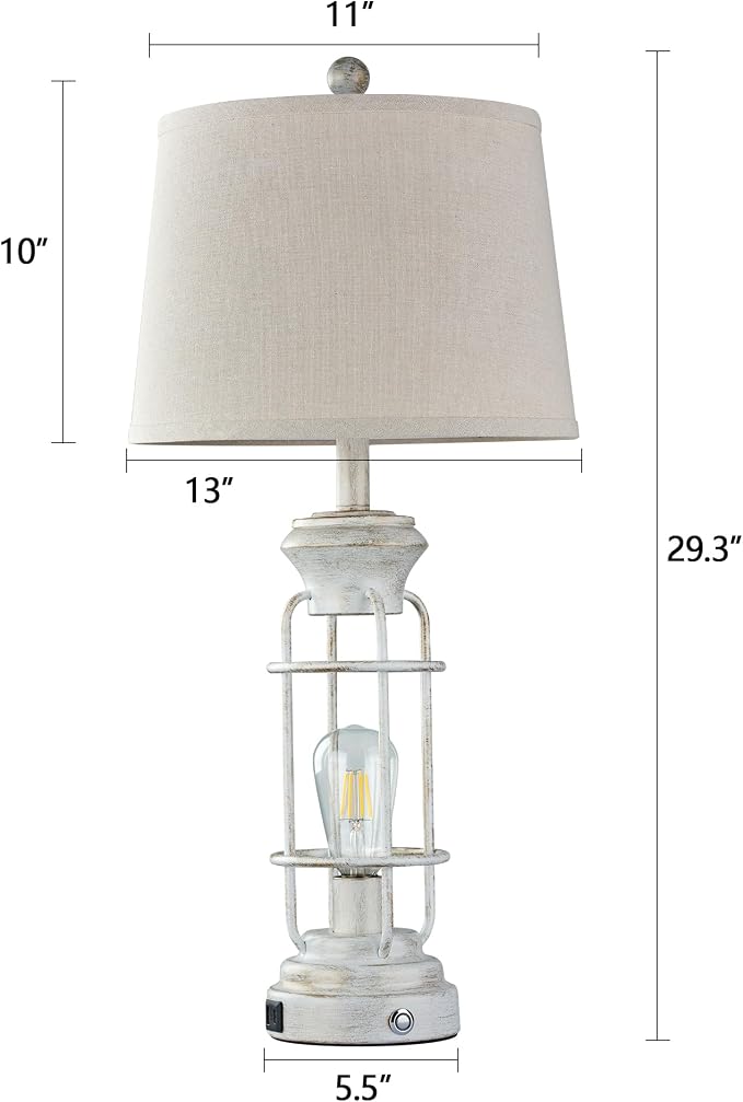 Reaketon 28" Farmhouse Table Lamp Set of 2 with USB Charging Ports, Tall Table Lamp for Living Room,3-Way Dimmable Lamps for Bedroom, Rustic Bedside Lamp, Industrial Nightstand Lamps,Bulbs Included