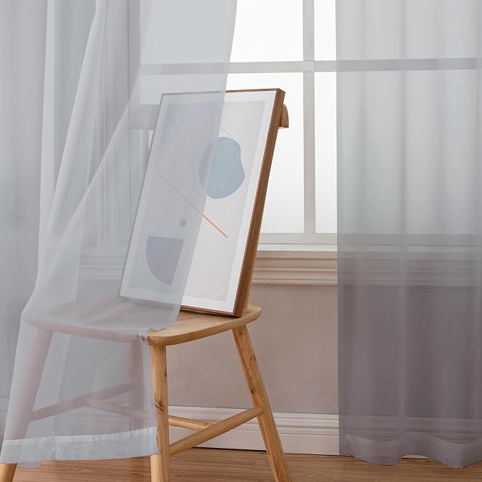 Simplebrand Light Grey Sheer Curtains 90 Inches Long 2 Panels, Light Filtering Rod Pocket Solid Color Window Sheer Curtain Panels, Elegant Curtains & Drapes for Living Room, Bedroom, 42" W x 90" L