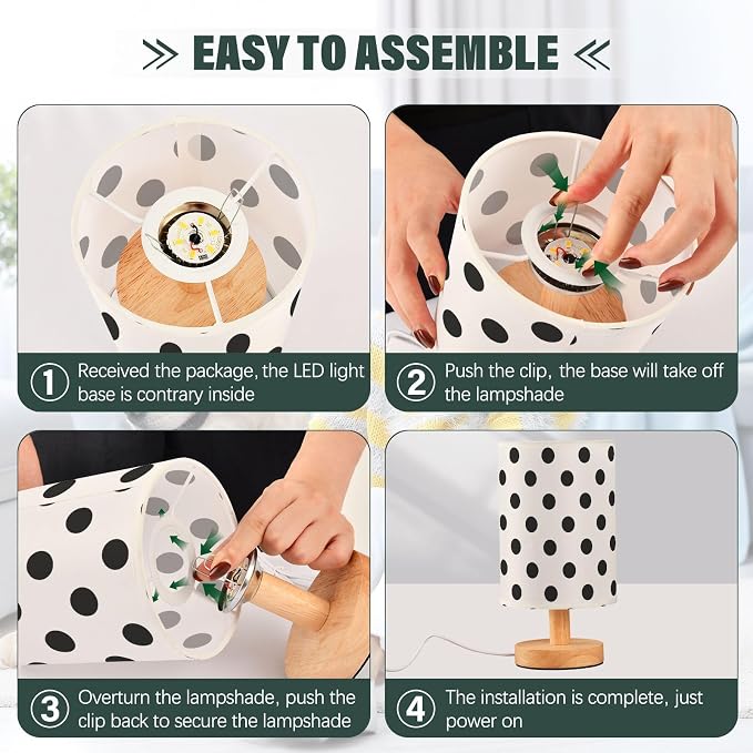 ALAZA Polka Dot Black on White Decor Bedside Table Lamp with USB Port for Bedroom Nightstand Office Desk LED Bulb Included