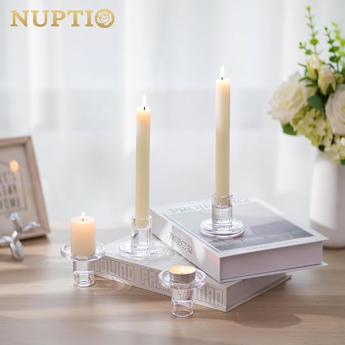 NUPTIO Candle Stick Candle Holder: Set of 20 Short Taper Candlestick Holders Bulk Small Modern Glass Tapered Candleholders for Wedding Christmas Holiday Centerpiece