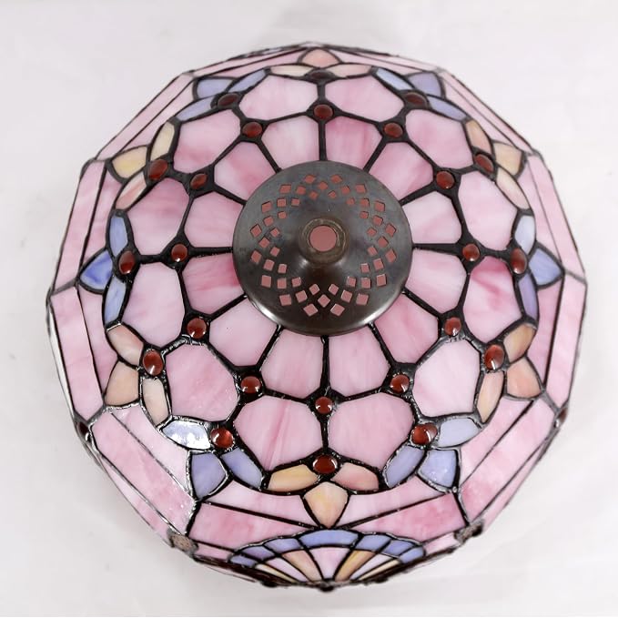 WERFACTORY Tiffany Lamp Bedside Pink Stained Glass Table Lamp 18 Inch Tall
