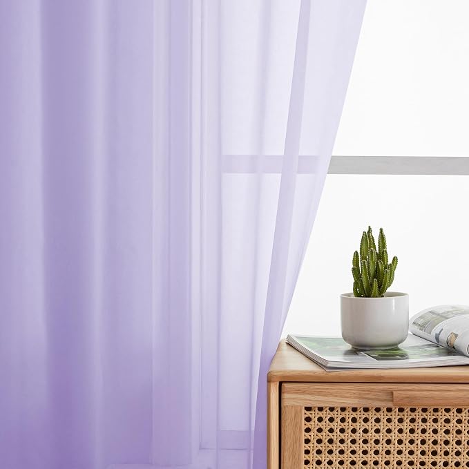 Simplebrand Lavender Sheer Curtains 90 Inches Long 2 Panels, Light Filtering Rod Pocket Solid Color Window Sheer Curtain Panels, Elegant Curtains & Drapes for Living Room, Bedroom, 42" W x 90" L