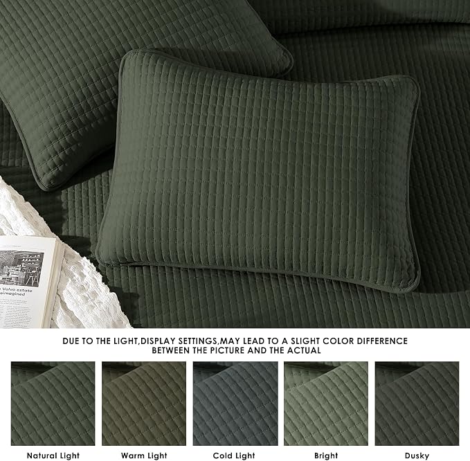 King Size Quilt-Lightweight Bedspreads Dark Green King Quilt Bedding Set | Soft Coverlet with 2 Pillow Shams for All Seasons, Suitable for Bed, Couch, 3 Pieces, 106"x94"