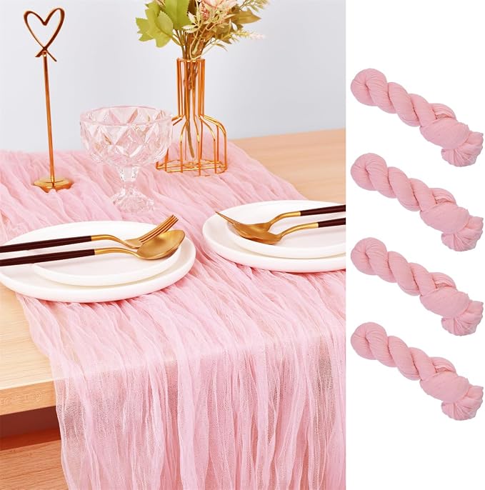 Pink Cheesecloth Table Runner Cheese Cloth Wedding Birthday Party Decor | 10Ft Rustic Boho Gauze Farmhouse Bridal Baby Shower Holiday Dining Tea Party Home Table Decorations Blushing Pink 4 Pack