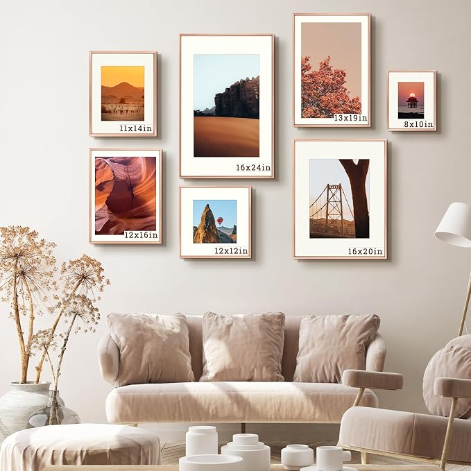 Frametory 12x16 Rose Gold Aluminum Metal Picture Frame Mat for 11x14 Glass