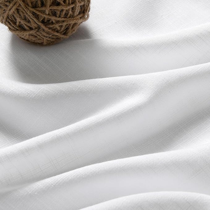 White Linen Curtains 71 Inches Long for Bedroom Back Tab Light Filtering Privacy Sheer Drapes Modern Farmhouse Decor Linen Textured Gauze Curtain for Bathroom 2 Panels Set 52x71