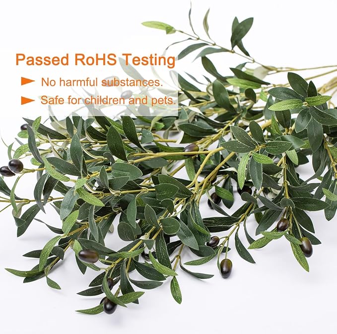 Heleze 39 Inch Artificial Olive Branch Greenery Stems Fake Plants with 222 Leaves for Vase Faux Olive Branches Home Decor Indoor 2PCS