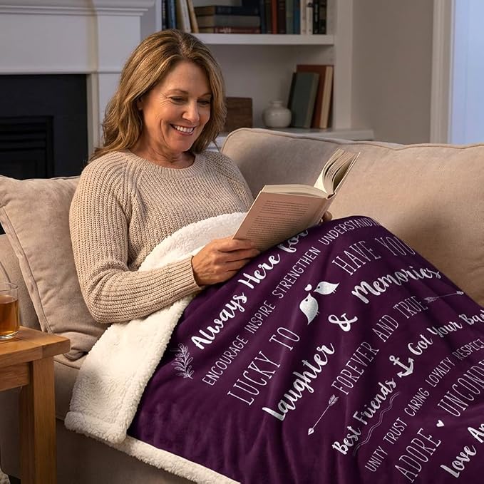 PAVILIA Best Friend Blanket - Friendship Gifts for Women, Soul Sister & Long Distance Bestie Gift, Soft Cozy Sherpa Throw with Sentimental Quotes, BFF Birthday Gift Idea, Purple