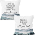 Boho Christian Bible Inspirational Throw Pillow Covers 18x18 Set of 2, Mountain Woodland Decor Pillow Cases Gifts for Bedroom Living Room, Philippians Proverbs Pillowcases for Couch Bed Sofa