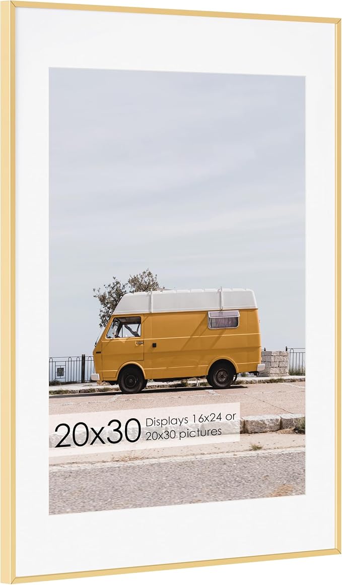 20x30 Metal Picture Frame with 16x24 Mat, Brushed Aluminum Finish, Tempered Glass Front, and Attached Hanging Hardware - Versatile Wall Display Frames for Vertical or Horizontal Orientation(Rose Gold,