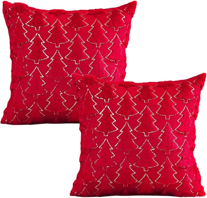 VAKADO Christmas Throw Pillow Covers 26x26 Set of 2 Embroidered Decorative Xmas Cushion Cases Holiday Soft Home Decor for Bedroom Sofa Chair Porch Winter, Red