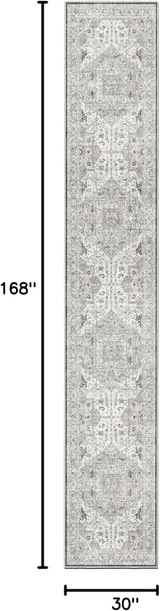 Madane Hallway Runner Rug 2'6''x14' Kitchen Runners Vintage, Ivory/Brown | Long Non-Slip Washable Rugs 14ft for Entryway Laundry and Bedroom, Soft Low Pile Stain-Resistant 2.5x14 Ft Floor Carpet